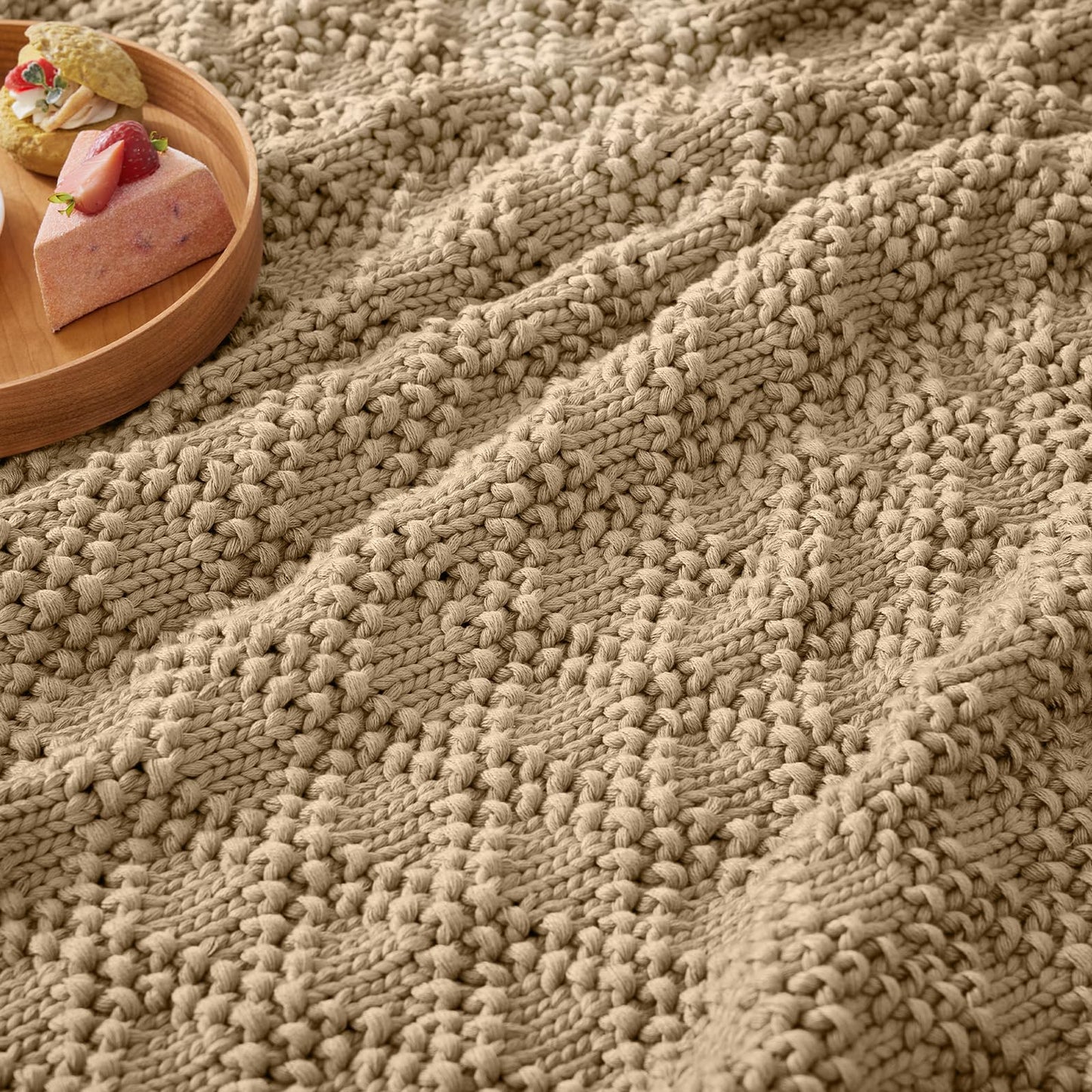 Anysay Knitted Weighted Blanket for Adult, Chunky Knit Weighted Throw for Sleep 60"*80" 20lbs, Cooling Breathable Machine Washable Fall Heavy Blanket for Room Decor (Beige, Queen)