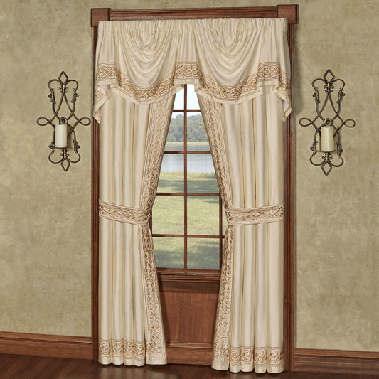 Touch of Class Versailles Window Empire Valance & 84L Curtains, Pearl