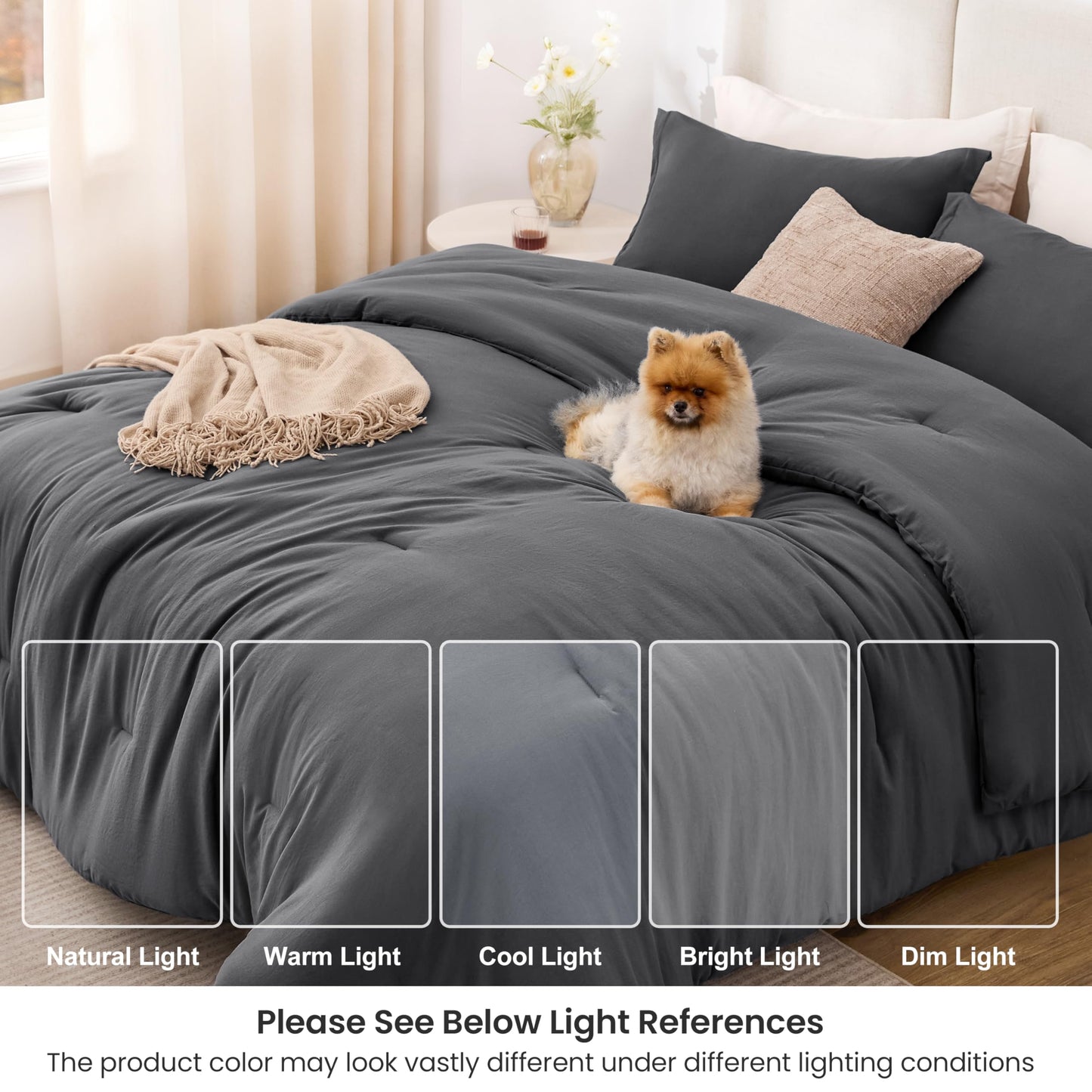 Love's cabin Dark Grey Twin/Twin XL Comforter Set, 2-Piece Prewashed Bed Set with 1 Comforter (66 x 90 in) & 1 Pillowcase, Lightweight & Breathable for All Seasons