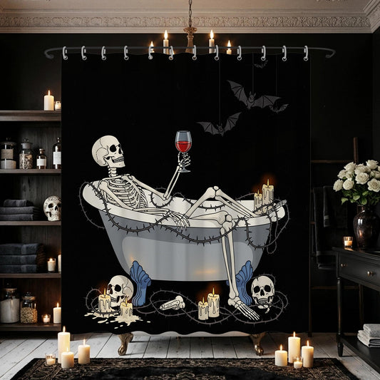 TSLOVER Gothic Black Skull Shower Curtain for Bathroom,Horror Skeleton Shower Curtains,Funny Waterproof Polyester Minimalism Skull Bathroom Decor Accessories,72x72 Inch