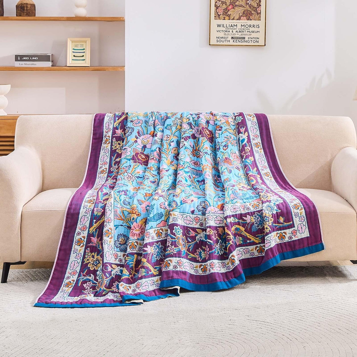 XIBLC Fall Blanket for Bed, 100% Cotton Soft Rustic Boho Throw Blanket Quilt, 60"x80" Farmhouse Decor Bed Flower Blankets, Light Weight Reversible Bohemian Throw Quilt