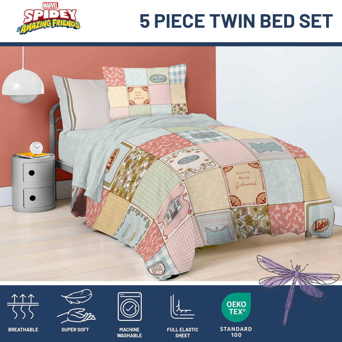 Jay Franco Comforter Set Includes Sheets and Pillow Covers - Soft and Cozy Bed Set for Stylish Room Decor, Official Licensed Bedding, Multi - Gilmore Girls, 5 Piece Twin