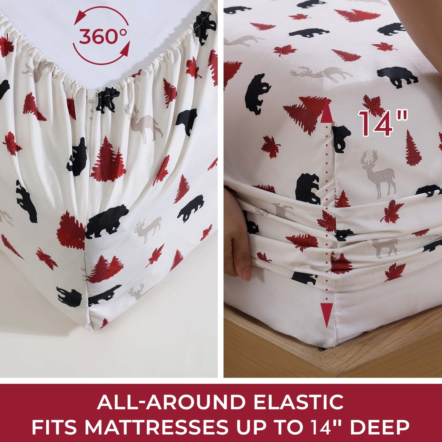 Beatrice Home Fashions Cozy Cabin 3-Piece Twin Microfiber Bedding Sheet Set with Deep Pockets Rustic Patchwork Plaid Deer, Red/Black