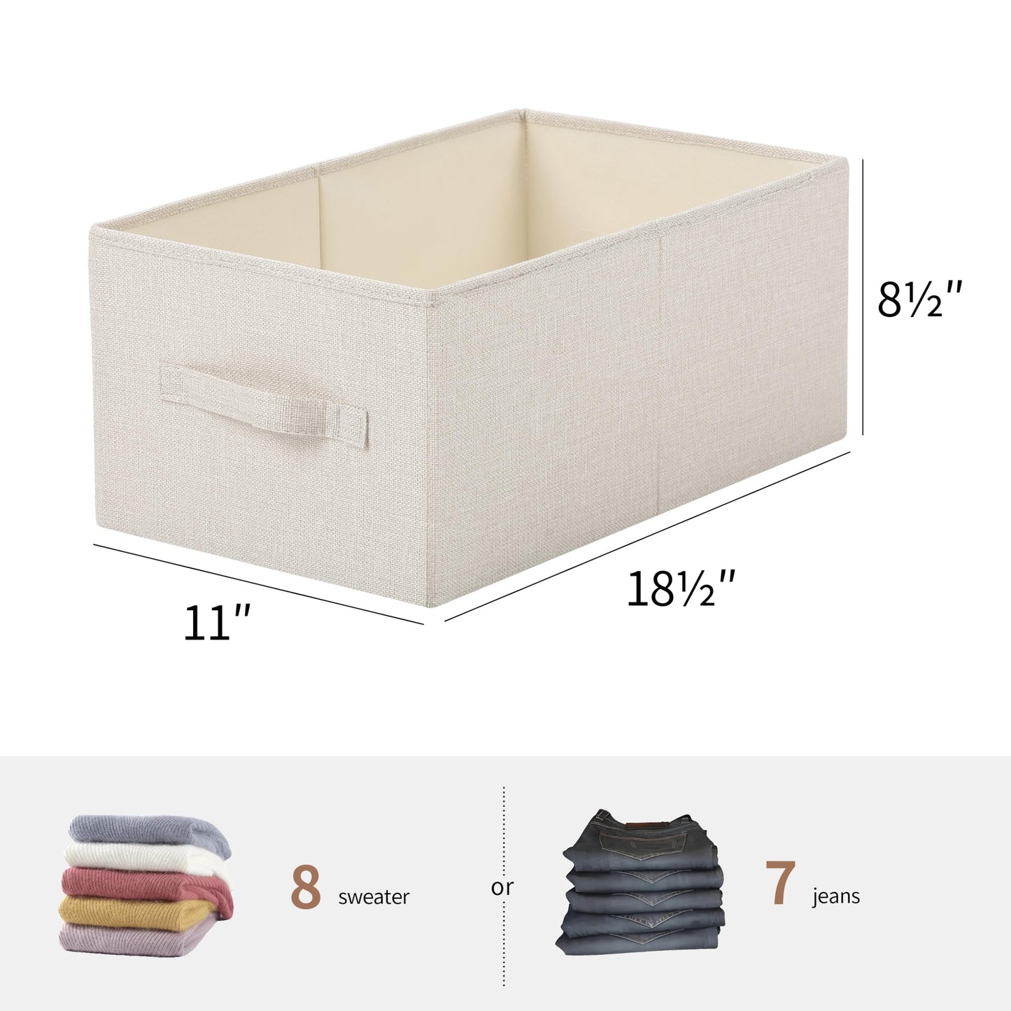 tulinstiraga Linen Folding Storage Bins, 3 Pack Large Storage Baskets, Washable, Clothing Storage Bins with Handle, Closet Organizer for Storage Sweater,Sheets(Beige, 18½"x11 x8½)
