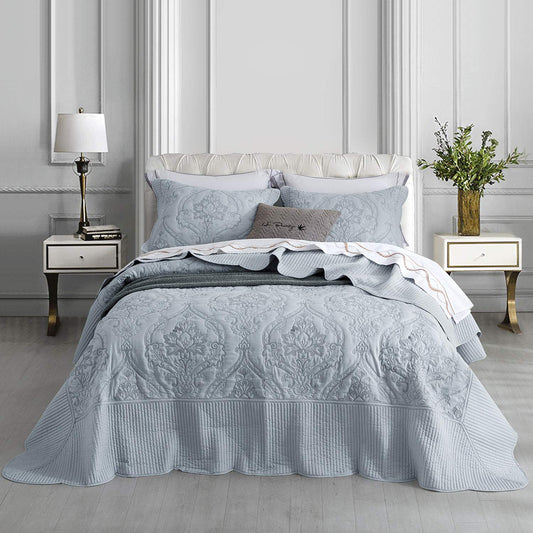 CHIXIN Oversized Bedspread Coverlet Set King Size - Lightweight Bedding Cover - Beautiful Stitching - 5 Piece Reversible Bedspread - Gorgeous Damask Paisley Pattern (King, Light Grey)