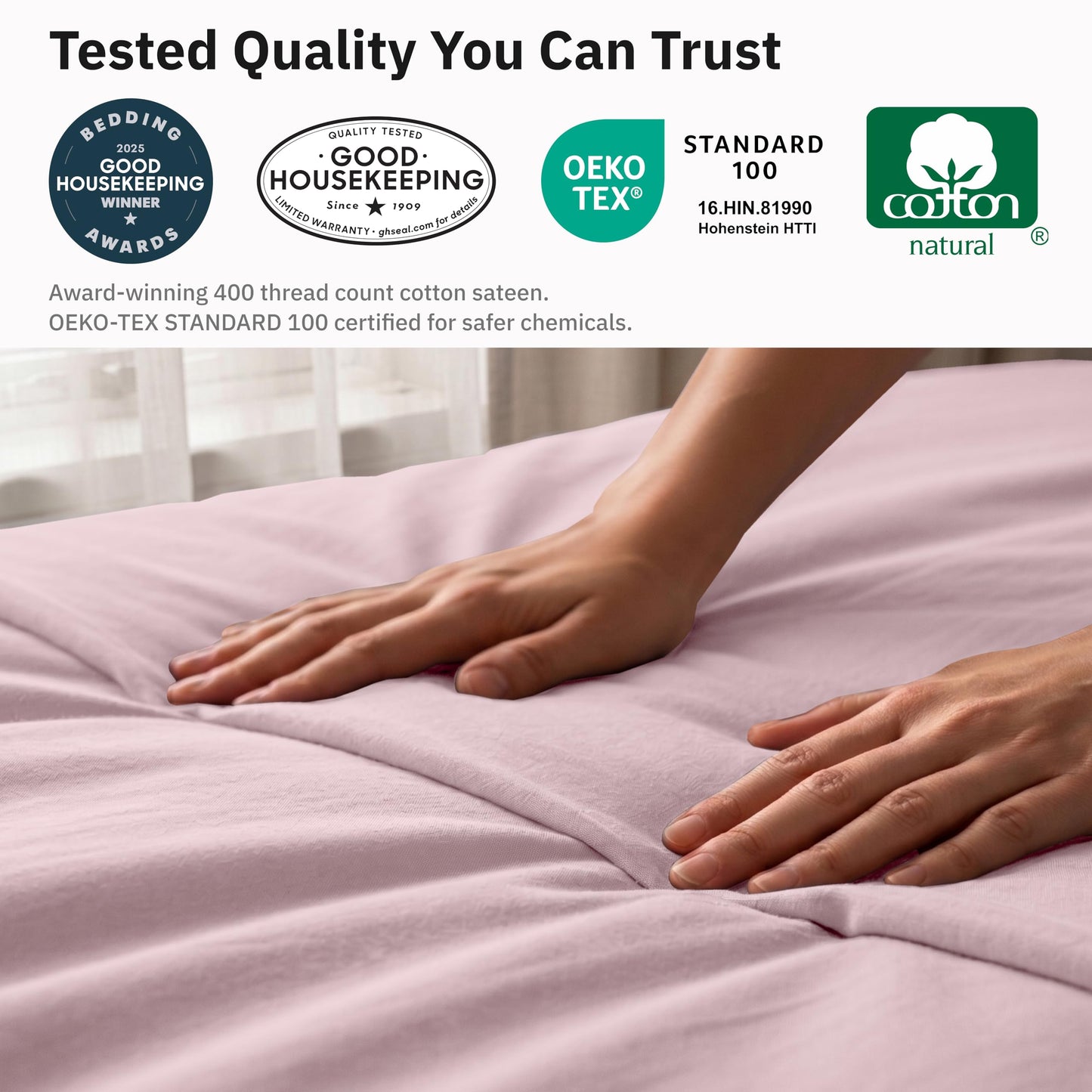 California Design Den Full/Queen Duvet Cover Only - Premium 400 Thread Count, Natural 100% Cotton Duvet Covers Queen, Soft Sateen Weave, Button Closure and Corner Ties - Pink