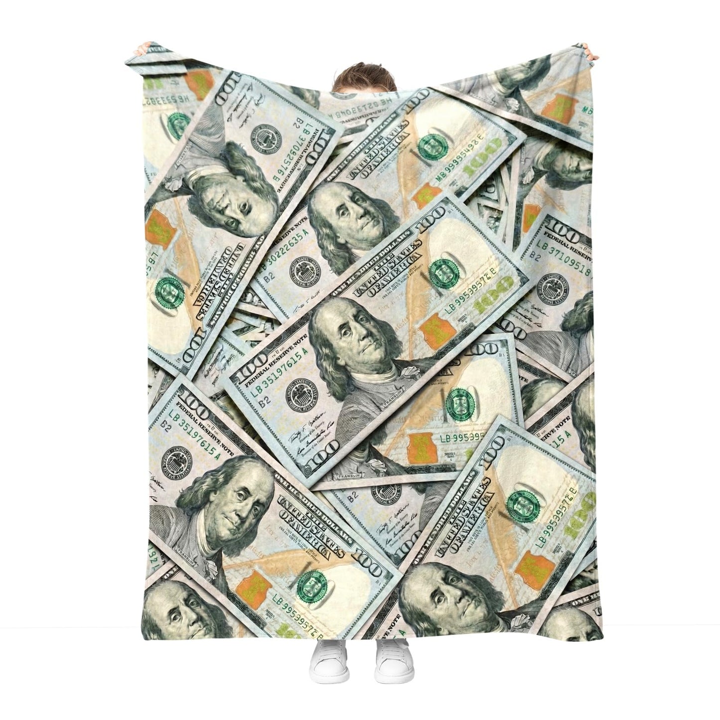 Hohoto USA Dollar Throw Blanket for Men Women, 100 Dollars Theme Decoration Gifts for Home Bedroom Living Room Couch Sofa 50"x60"