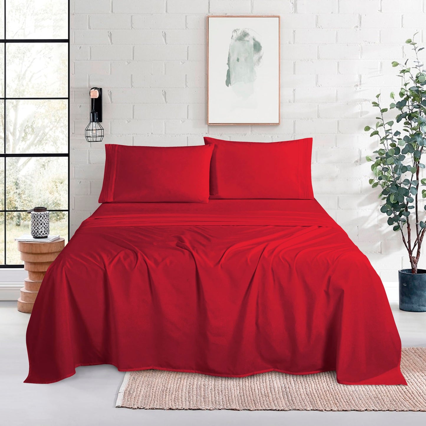 Mocassi Full Size 4-Piece Bed Sheet Set - 1800 Premium Hotel Quality Microfiber 18-24 Inches Extra Deep Pocket Fitted Sheet- Luxury Soft, Breathable, Wrinkle, and Fade Resistant, Red