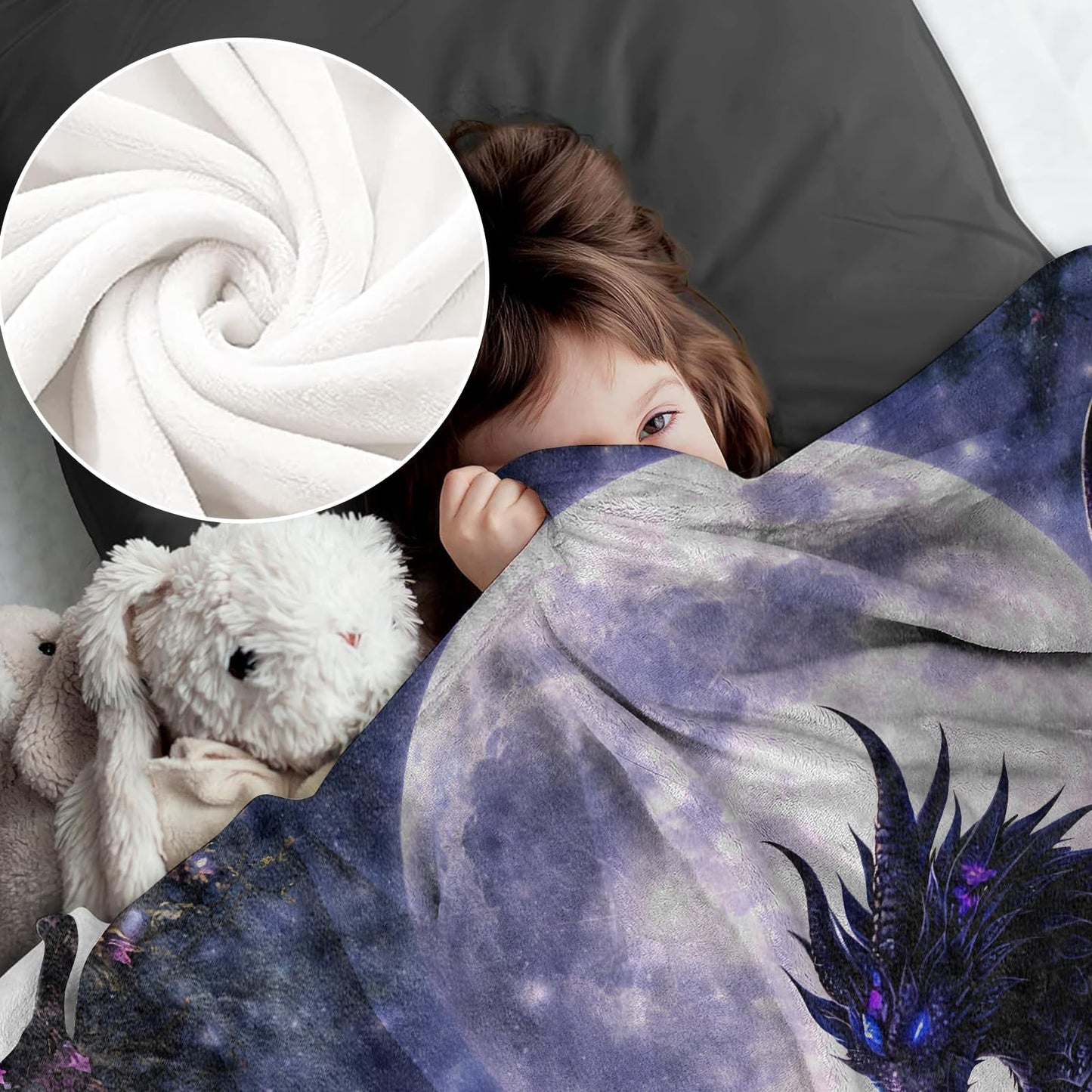cromcu Moon Dragon Flannel Throw Blanket, 50x60in, Soft Warm Cozy Blankets with Majestic Creatures and Lotus Lake, Fantasy Gifts for Girls Dragon Lovers, Home Decor Dorm Office Travel Camping