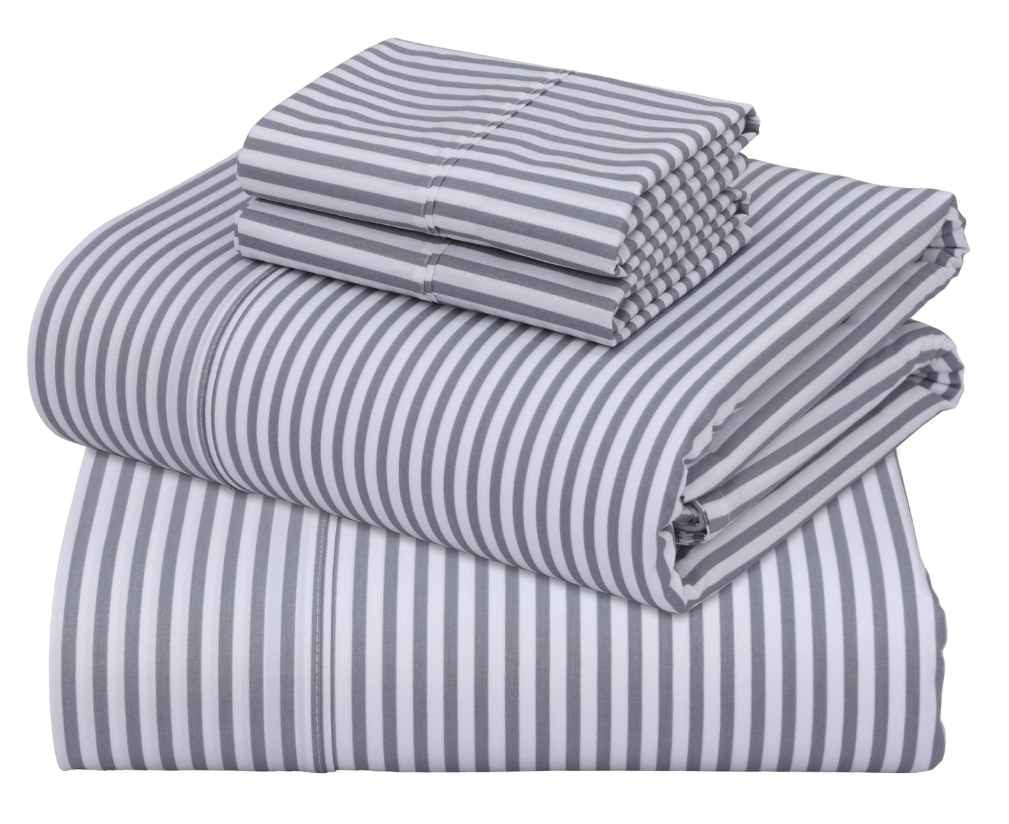 ZOYER 100% Cotton Sheets – Full Size Percale Bedding, Cooling & Breathable, Durable with a Crisp, Soft & Comfortable Feel, 16" Deep Pocket, 4-Piece Set, Grey Stripe
