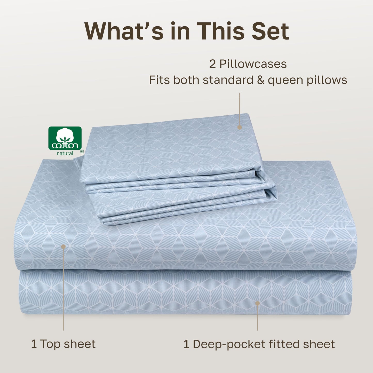California Design Den Queen Size Sheet Set - 100% Cotton, 600 Thread Count, Deep Pocket Queen Sheets, Premium-Feel Bedding with Sateen Weave - Print - Geo Urban