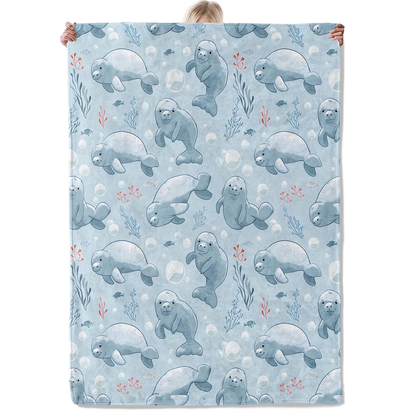 Aonimonis Cheerful Manatee Throw Blanket Gifts for Women, Soft Fuzzy Warm Cozy Flannel Blankets for Bedroom, Travel, Couch, Home Decor 50x60 in
