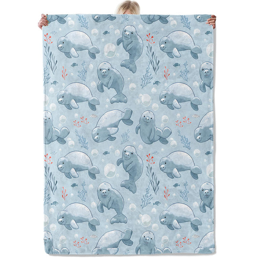 Aonimonis Cheerful Manatee Throw Blanket Gifts for Women, Soft Fuzzy Warm Cozy Flannel Blankets for Bedroom, Travel, Couch, Home Decor 50x60 in