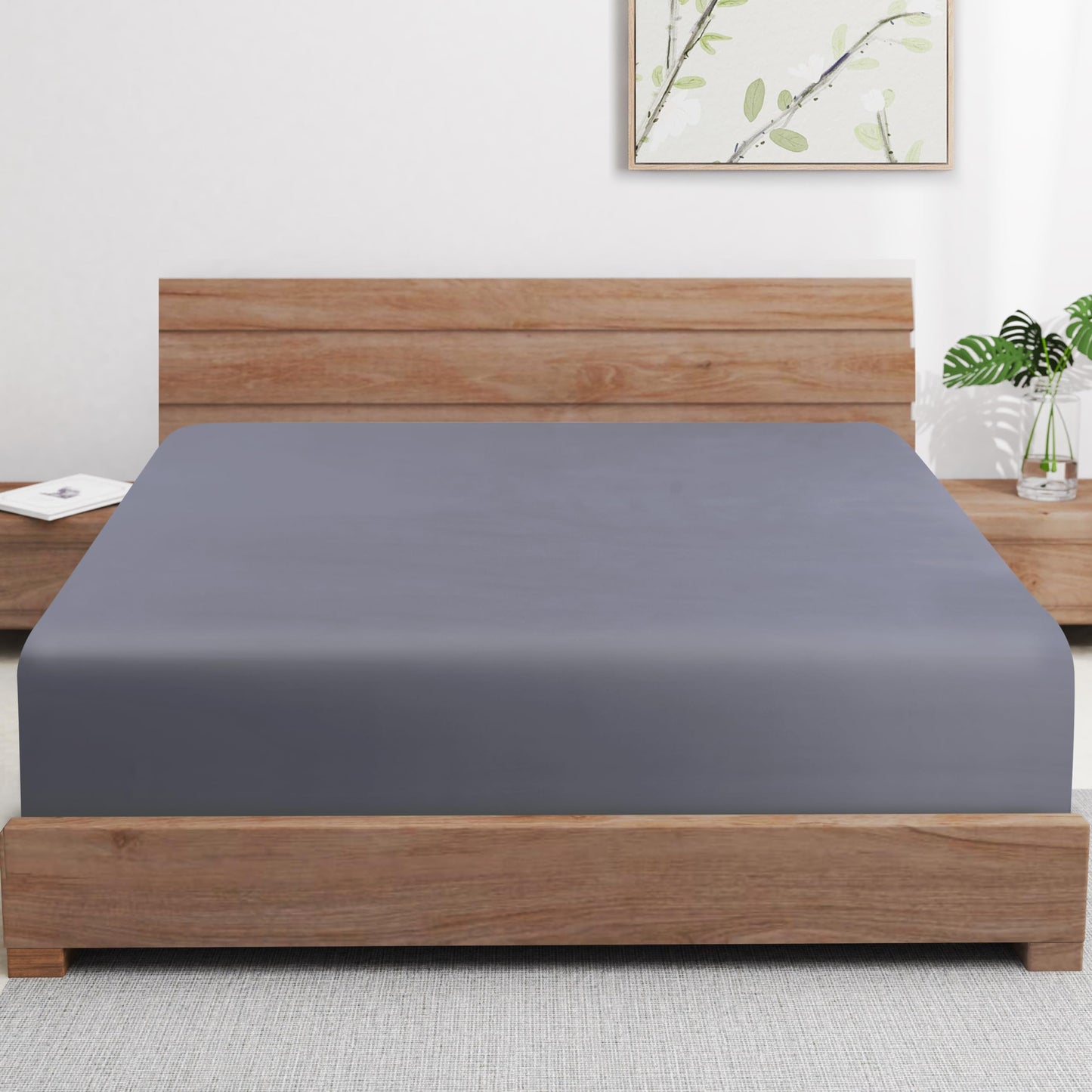Bamboo Viscose Fitted Sheet Queen Size Only, 400 Thread Count, 16" Deep Pocket Cooling Bottom Sheets for Hot Sleeper, Silky Soft Breathable (Queen, Dark Grey