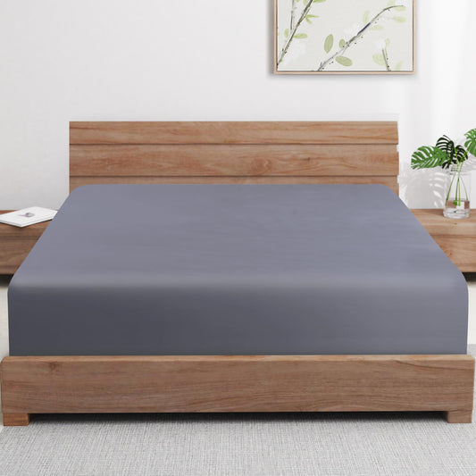 Bamboo Viscose Fitted Sheet Queen Size Only, 400 Thread Count, 16" Deep Pocket Cooling Bottom Sheets for Hot Sleeper, Silky Soft Breathable (Queen, Dark Grey