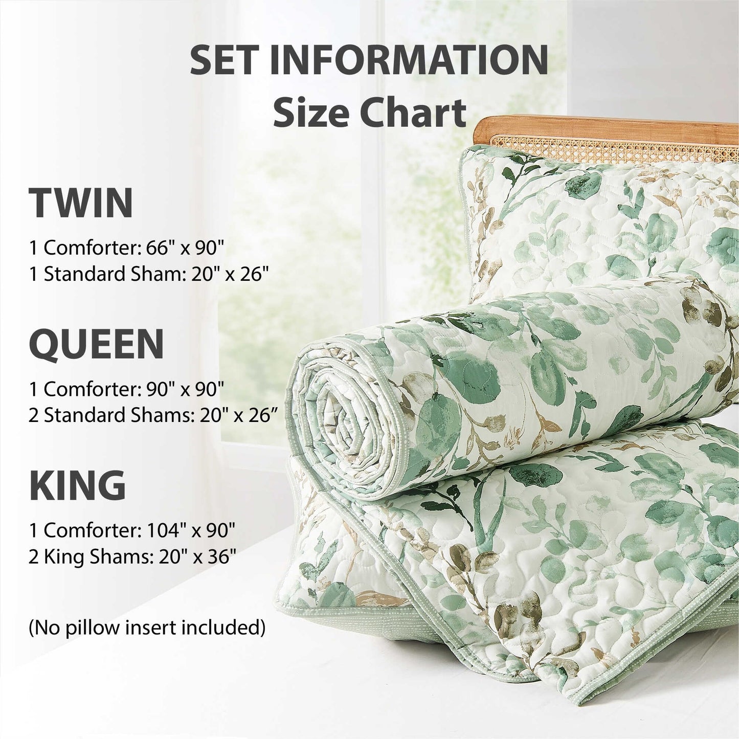 Regency Heights Quilt Set Quilted Bedspread Reversible Lightweight Floral Printed Oversized Quilted Bedding Set with Shams 2pc, Twin Size, Green