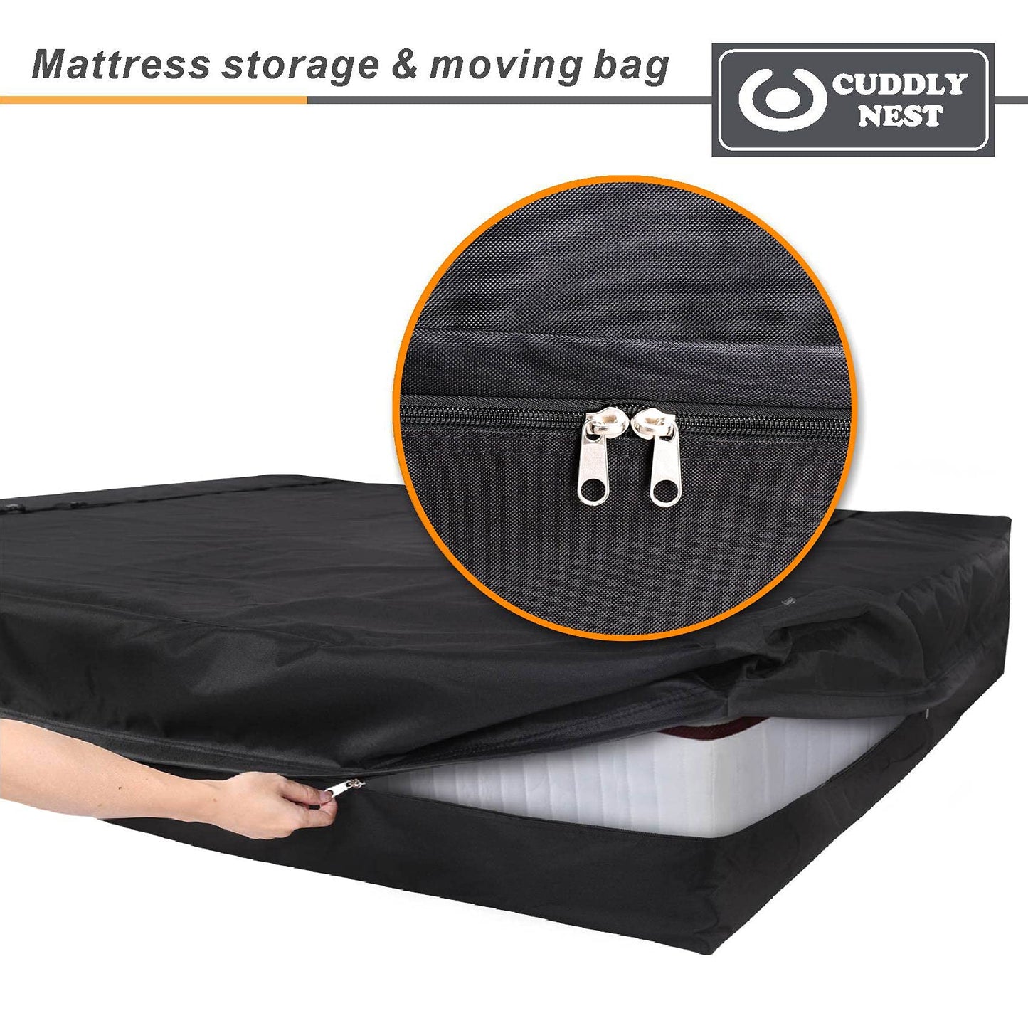 Waterproof Mattress Storage Bag for Moving and Storage - Reusable Heavy Duty Canvas Mattress Bag with Zipper and Lifting & Moving Straps (Black, Twin)