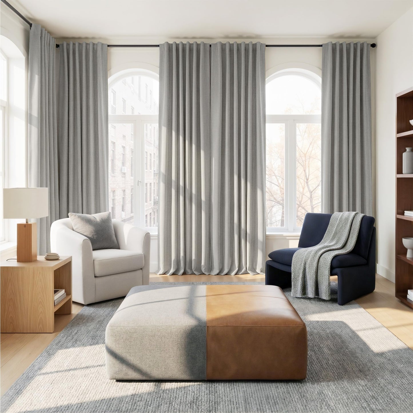 NICETOWN Scratch-Proof 100% Blackout Cloudy White Curtains, High-Density Linen Blend Window Treatments Rod Pocket & Back Tab Thermal Drapes for Bedroom/Living Room, W52 x L84, 2 Panels