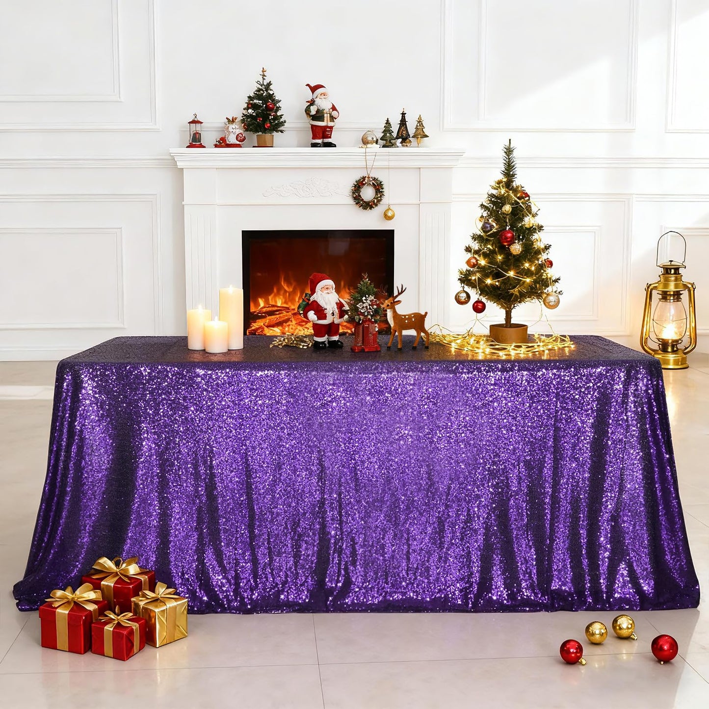 SquarePie Sequin Tablecloth 60 x 120 Inch Purple Sparkly Table Cloth for Halloween Wedding Party