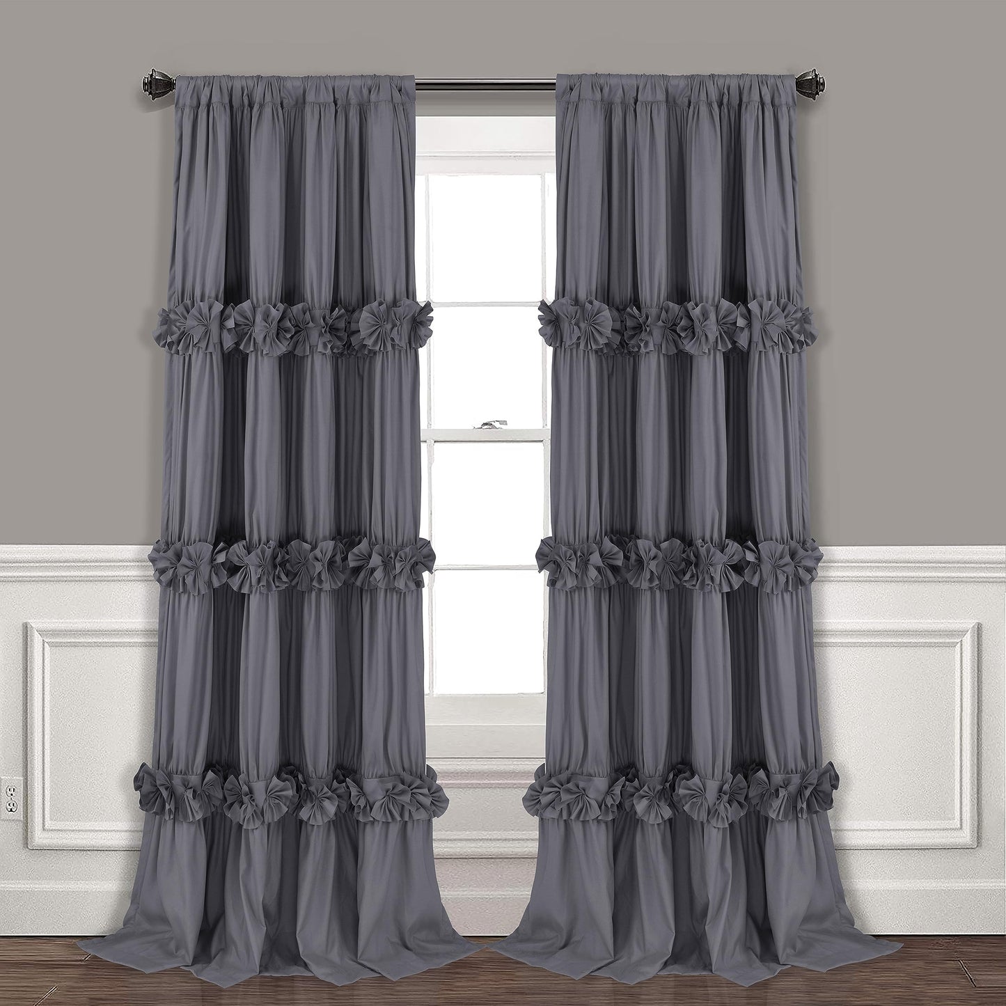 Homechoice Decor Thermal Insulated Blackout Window Curtains, 54" W x 84" L x 2 Panels, Boho Ruched Window Treatments with 3 Rows of Butterfly Flowers, Rustic Rod Pocket Drapes for Room, Gray (LQ-30)