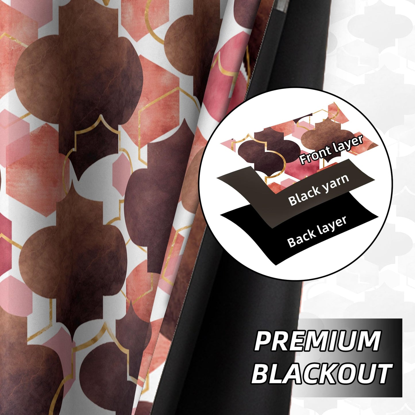 Tyrot Moroccan 100% Blackout Curtains for Bedroom Brown Red Abstract Geometric Black Out Curtains 96 inch Long 2 Panels Set Window Drapes Thermal Room Darkening Curtains for Living Room, 52Wx96L
