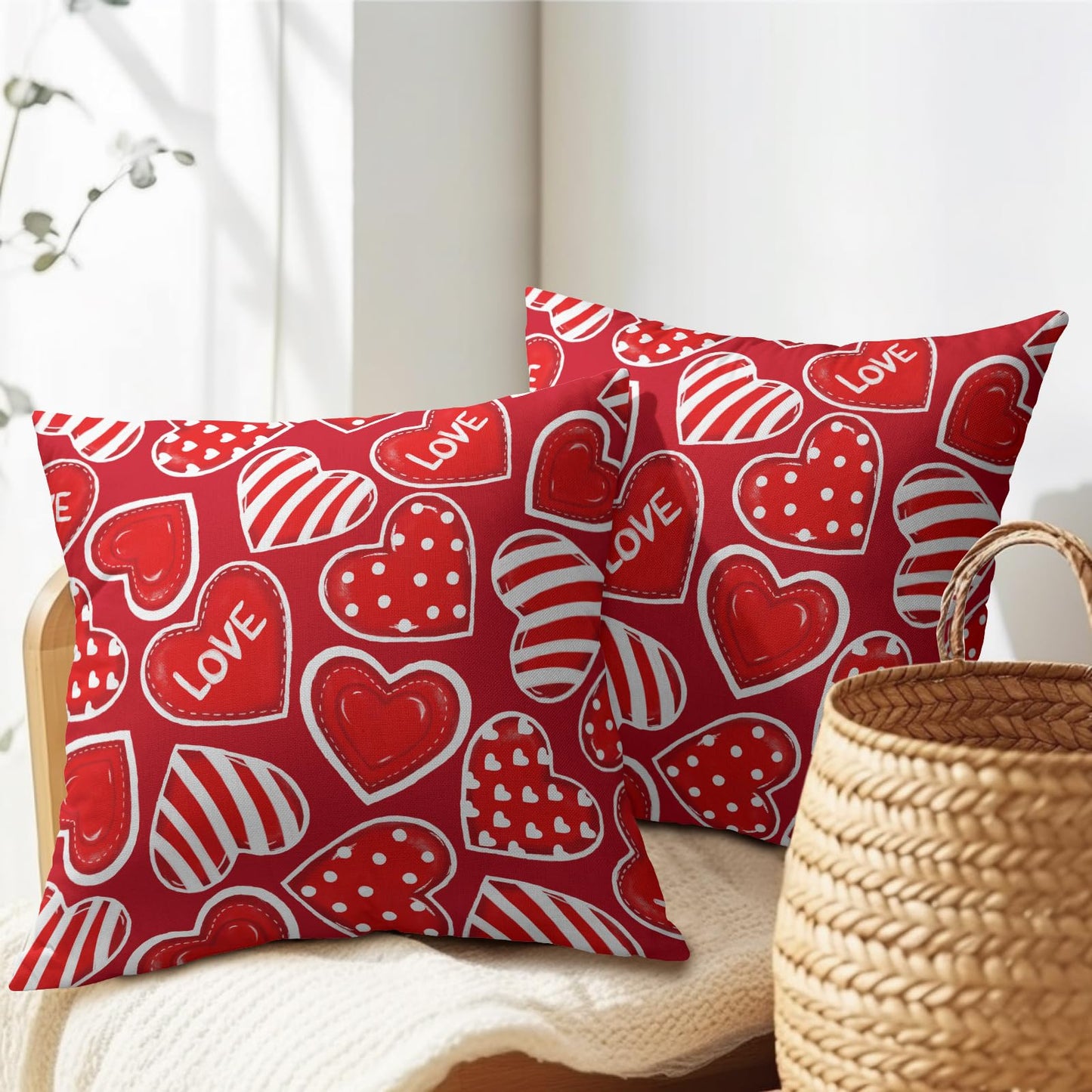 ABSOP Valentines Red Pillow Covers 18x18 Inch Heart Decorative Throw Pillows Cover Set of 2 Valentine's Day Anniversary Pillow Cases for Festival Couch Bedroom Home Decor