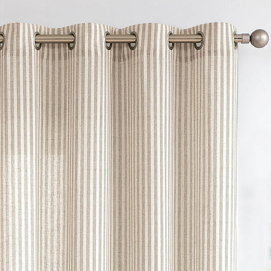 Vangao Linen Striped Curtains for Living Room Bedroom Farmhouse Tickingstripe Light Filtering Window Curtains Printed Drapes Grommet Top 2 Panels Grey W50 x L63 Inch