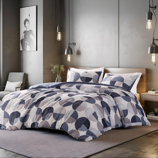 Regency Heights Stylish Three-Tone Printed King Size Comforter Set, 3 Pieces Ultra-Soft Microfiber Bedding Set, Warm and Cozy Comforter for All Seasons, Navy Blue & Grey