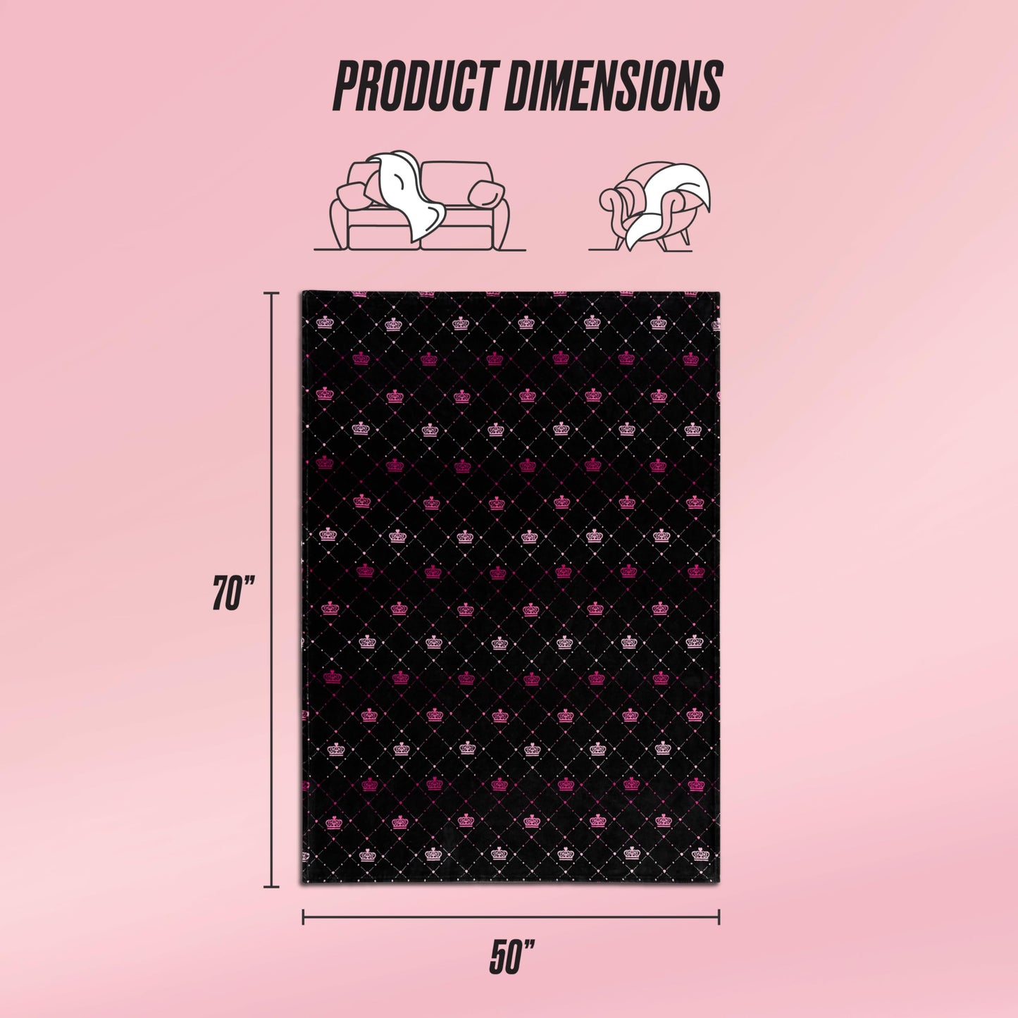 Juicy Couture Elegant Crown Diamond Ombre 50" x 70" Plush Throw Blanket, Black - Decorative Blankets for Sofas, Throws for Chairs, and Beds