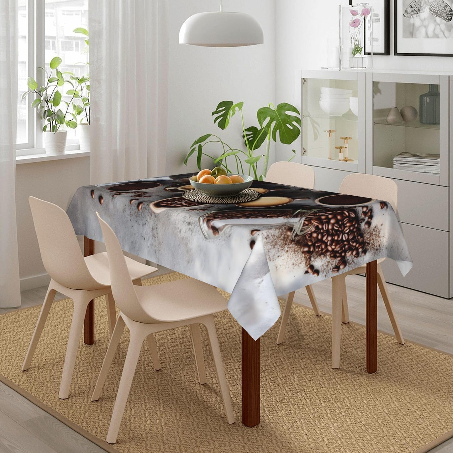 CFERSAN Rectangle Tablecloth, Kitchen Coffee Beans Waterproof Wipeable Plastic Table Cloth Cover Reusable Tablecloths for Rectangle Tables Decorative Tablecloth for Dining Party Camping 60 * 86in