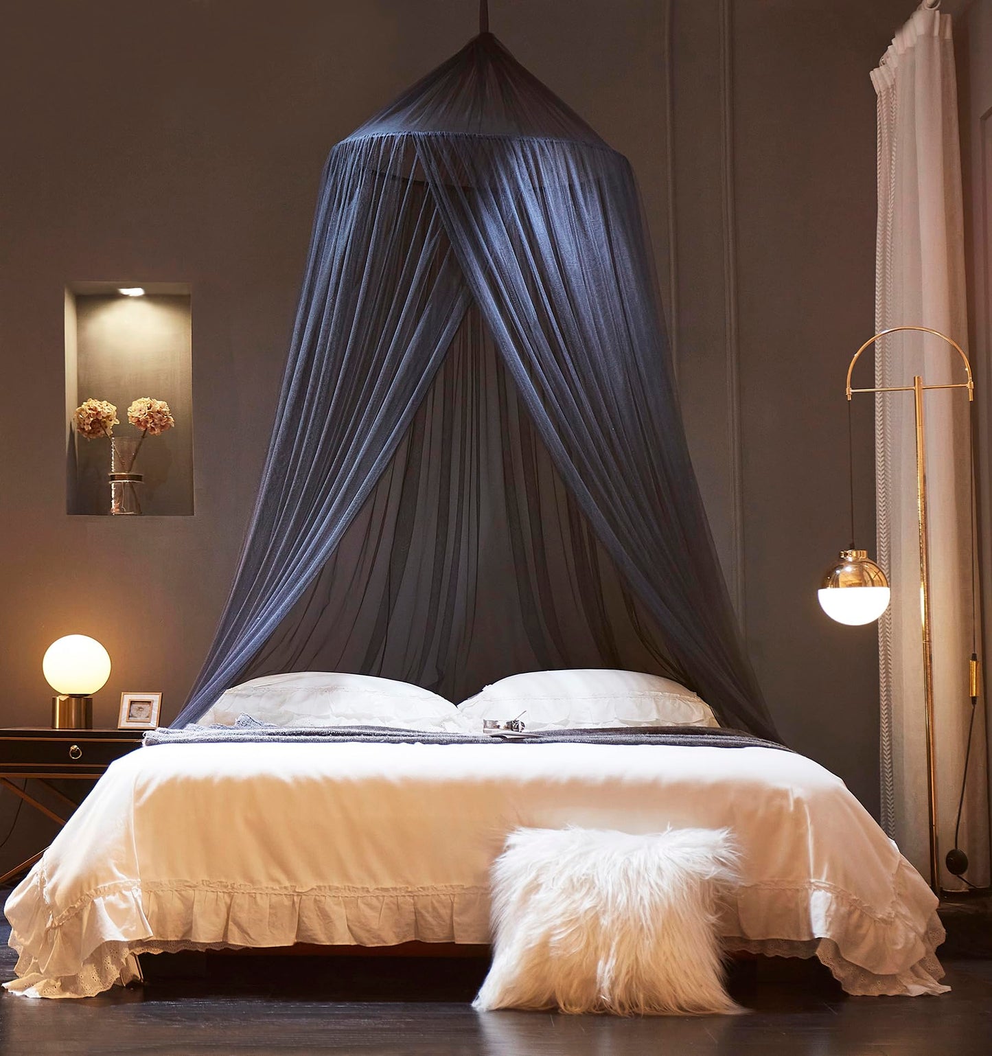 Mengersi Bed Canopy Mosquito Net for Bed, Canopy Bed Curtains, Dome Mosquito Netting Bed Tent, Indoor Outdoor, Black, Full Size