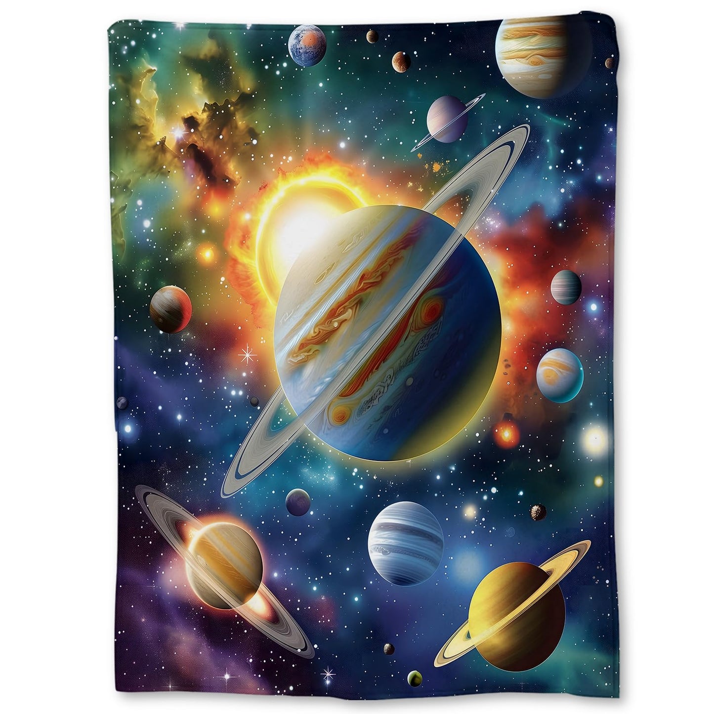 Ti Caldi Space Blanket Gifts, Galaxy Solar System with Planets Stars Flannel Throw Blanket for Couch, Bed, Travel & Decor, Cozy Lightweight Cosmic Universe Blankets for Kids Boys Teens 60×50 in