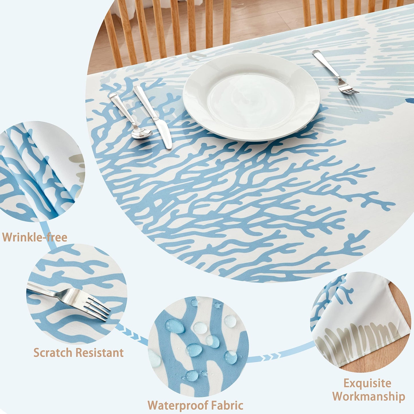 Nautical Coastal Rectangle Tablecloth Beach Ocean Print Table Cloth Waterproof Stain Resistant Wrinkle-Free Table Cover for Kitchen Dining Room Indoor and Outdoor Picnic Party 52x70 Inches, C3