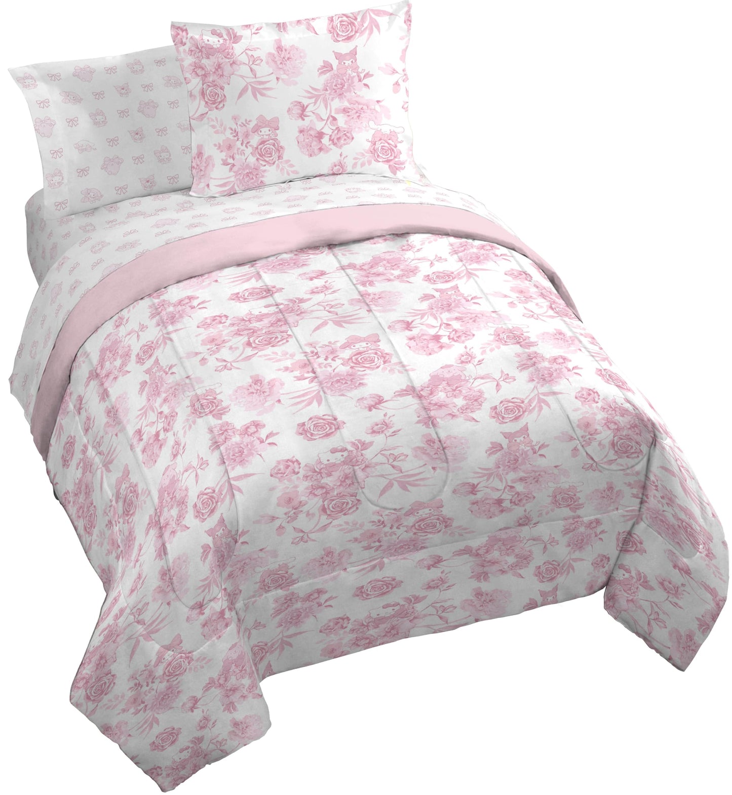 Jay Franco Comforter Set Includes Sheets and Pillow Covers - Soft and Cozy Bed Set for Stylish Room Decor, Official Licensed Bedding, Multi - Hello Kitty, 7 Piece Queen