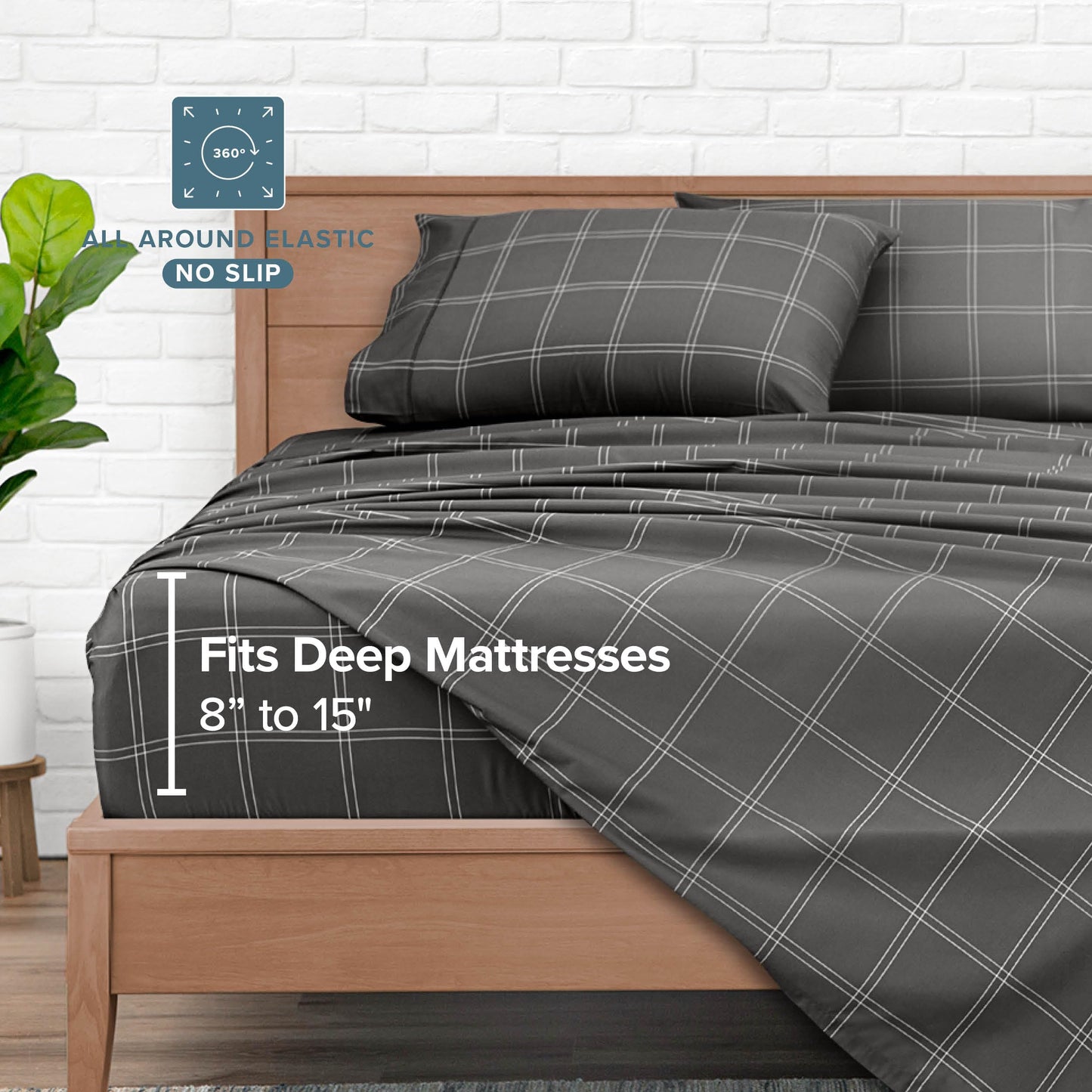 Bare Home Bedding Set 4 Piece Comforter & Sheet Set - Twin XL - Track Stitch - Goose Down Alternative - Ultra-Soft 1800 Premium Bed Set (Twin XL, Modern Plaid - Grey/White)