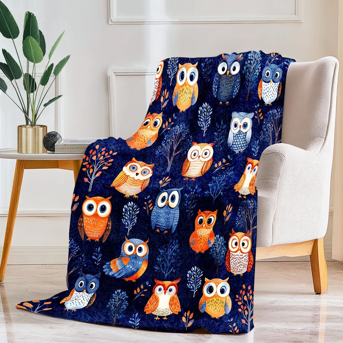 Cute owl Blanket owl Decor Cozy Animal Throw Super Soft Plush Flannel Fleece Blanket Gift for Kids Adults Men Women Ultra Warm & Lightweight Flannel, 50"X40"