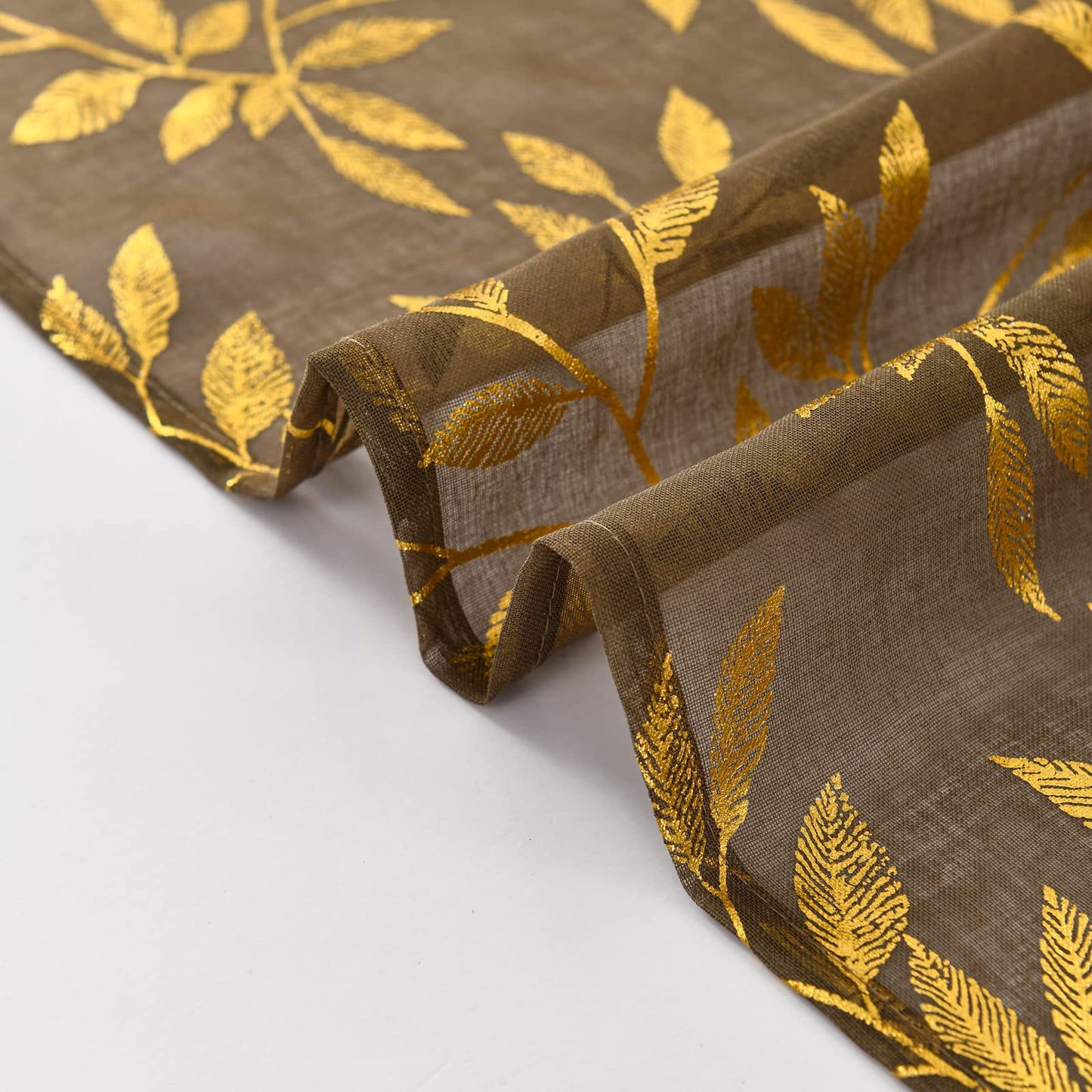 Sutuo Home Sheer Curtains 84 Inch Length 2 Panels Set, Luxury Gold Foil Printed Metallic Bronzing Leaves, Privacy Window Treatment Decor Drape Pair for Bedroom Dining Room, 52" W x 84" L, Taupe