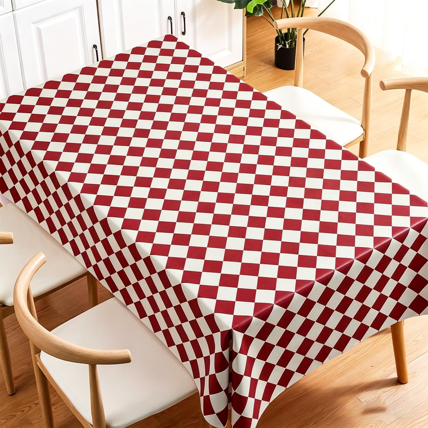 Qvthpv Rectangle Tablecloth 55"x70" Waterproof Oilproof Heat Resistant Kitchen Table Cover, Stainproof Wipe Clean Vinyl Mat for Dining Room, Everyday Use & Holiday Parties (Deep red Pattern)