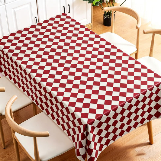 Qvthpv Rectangle Tablecloth 55"x70" Waterproof Oilproof Heat Resistant Kitchen Table Cover, Stainproof Wipe Clean Vinyl Mat for Dining Room, Everyday Use & Holiday Parties (Deep red Pattern)