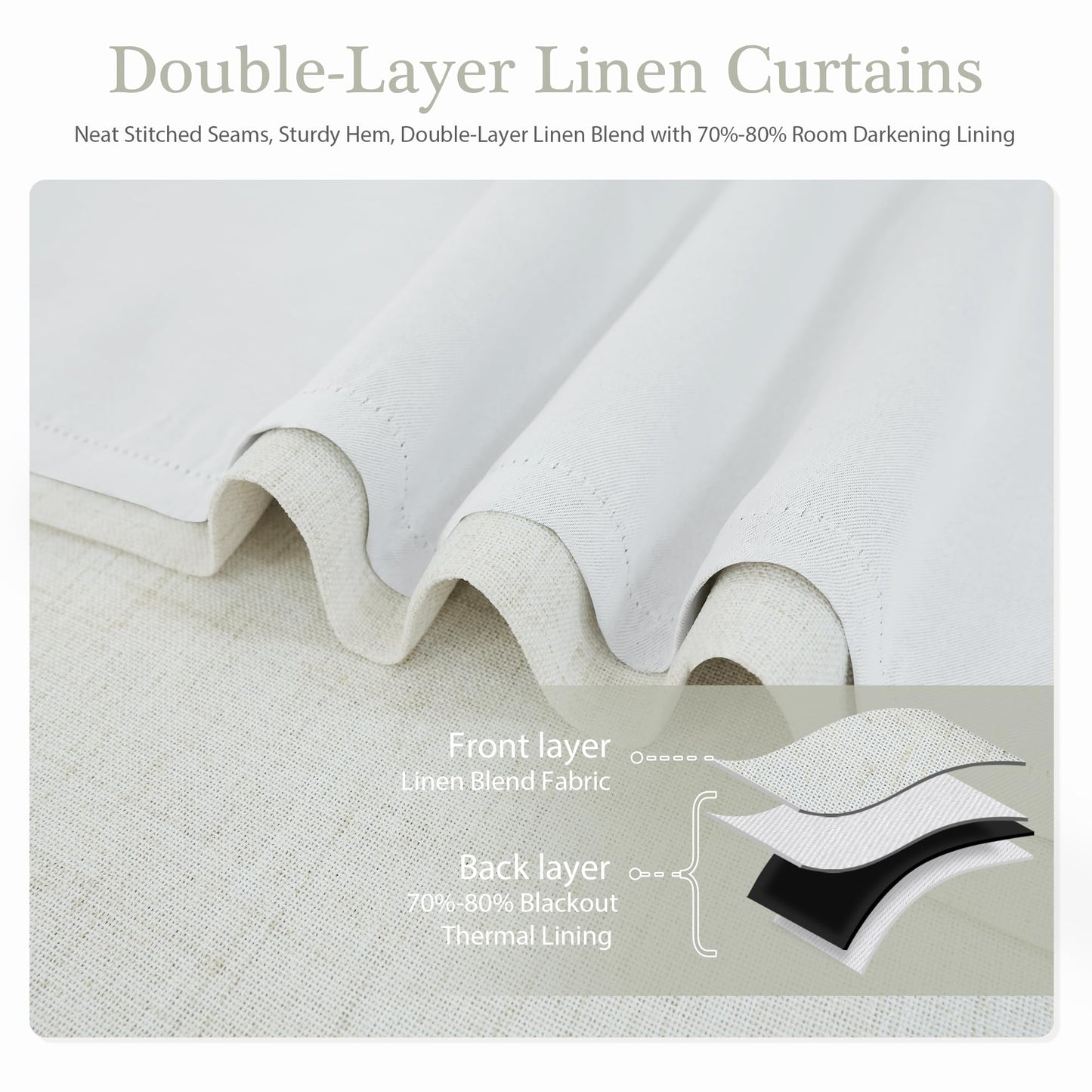 DriftAway Double Layer Linen Blackout Tie Up Curtains Thermal Insulated Fully Lined Balloon Roman Shade Bathroom Window Adjustable Rod Pocket for Small Window 25 Inch by 47 Inch Light Linen