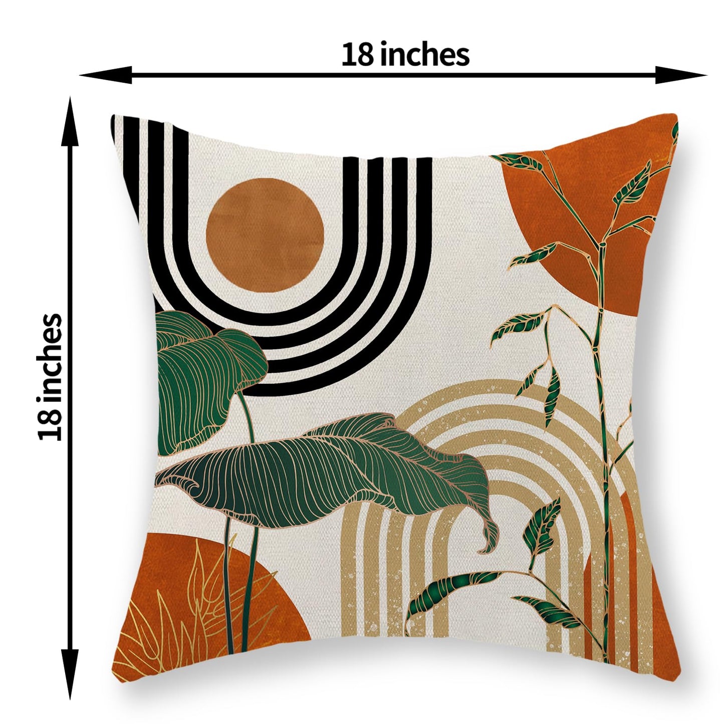 JEFERSO Boho Orange Pillow Covers 18x18 Set of 2 Gold Green Leaf Tropical Mid Century Throw Pillows Outdoor Bohemian Abstract Modern Decorative Pillowcase Farmhouse Cushion Case for Couch Sofa Decor