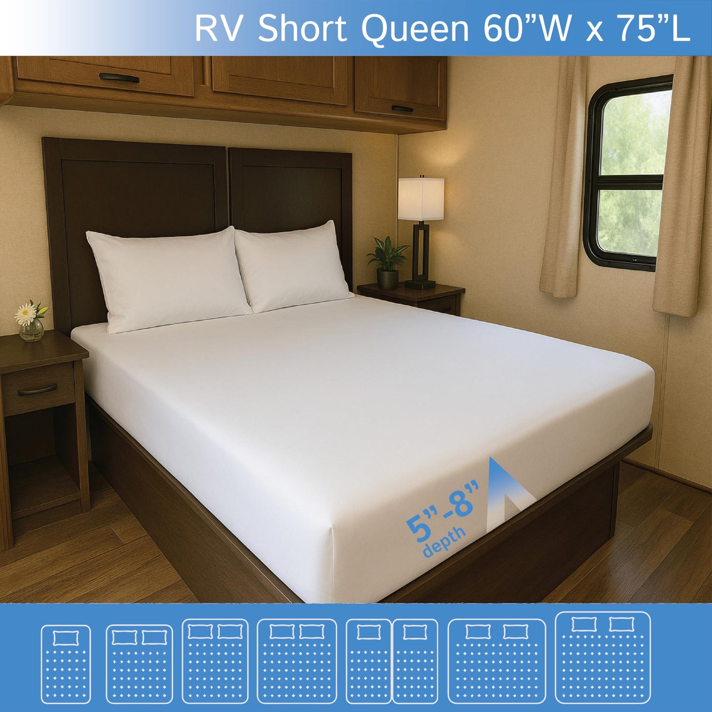 RV Short Queen Size Mattress or Box Spring Encasement (5" to 8" Depth) - Waterproof Zippered Protector Hypoallergenic Premium Bed Cover Protects from Dust Allergens