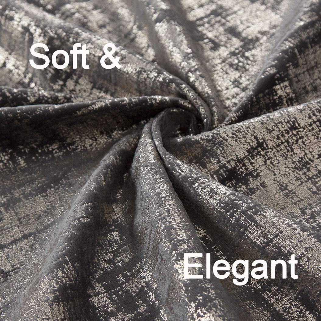 always4u Soft Velvet Curtains 108 Inch Length Long Luxury Bedroom Curtains Gold Foil Print Window Treatments for Living Room Set of 2 Charcoal Grey