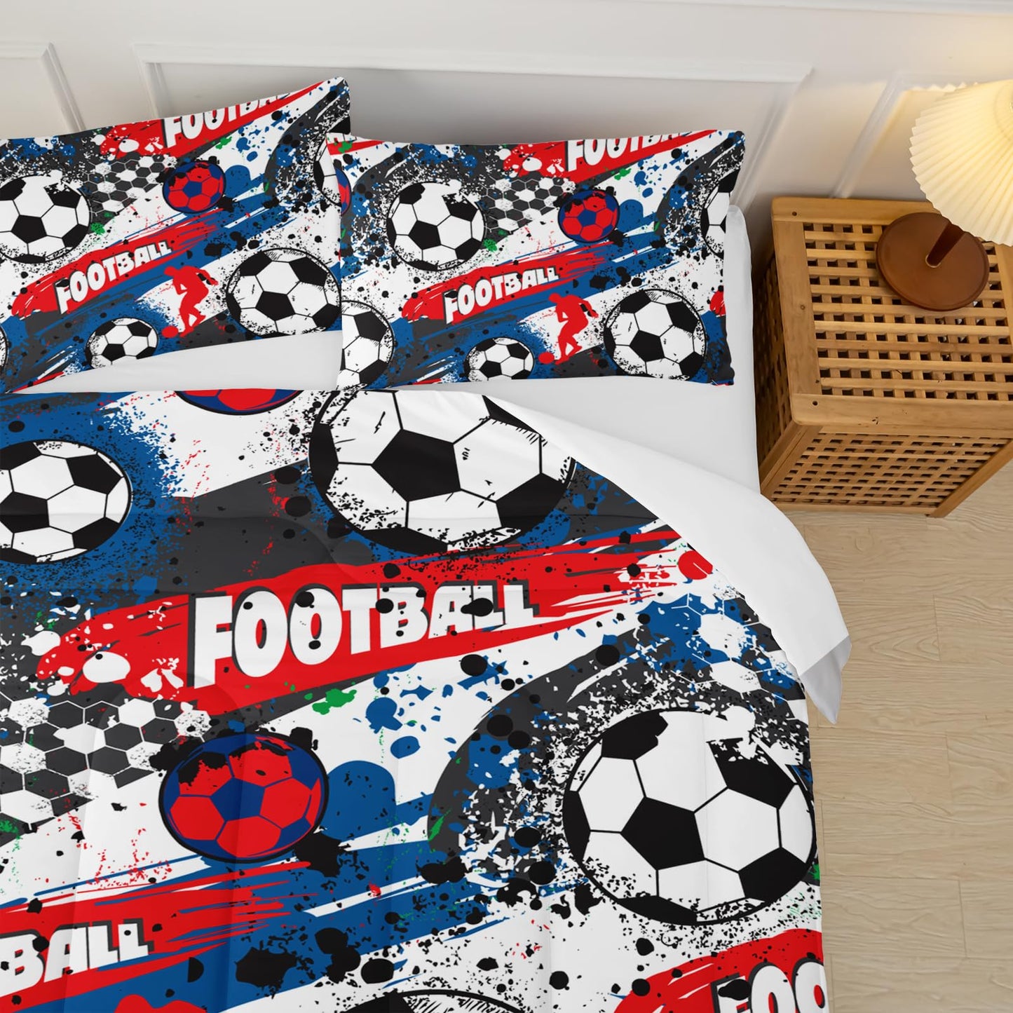 lneffble Full Size Comforter Set for Boys Soccer，Sport Full Bedding Sets for Boys with 1 Comforter with 2 Pillow Case