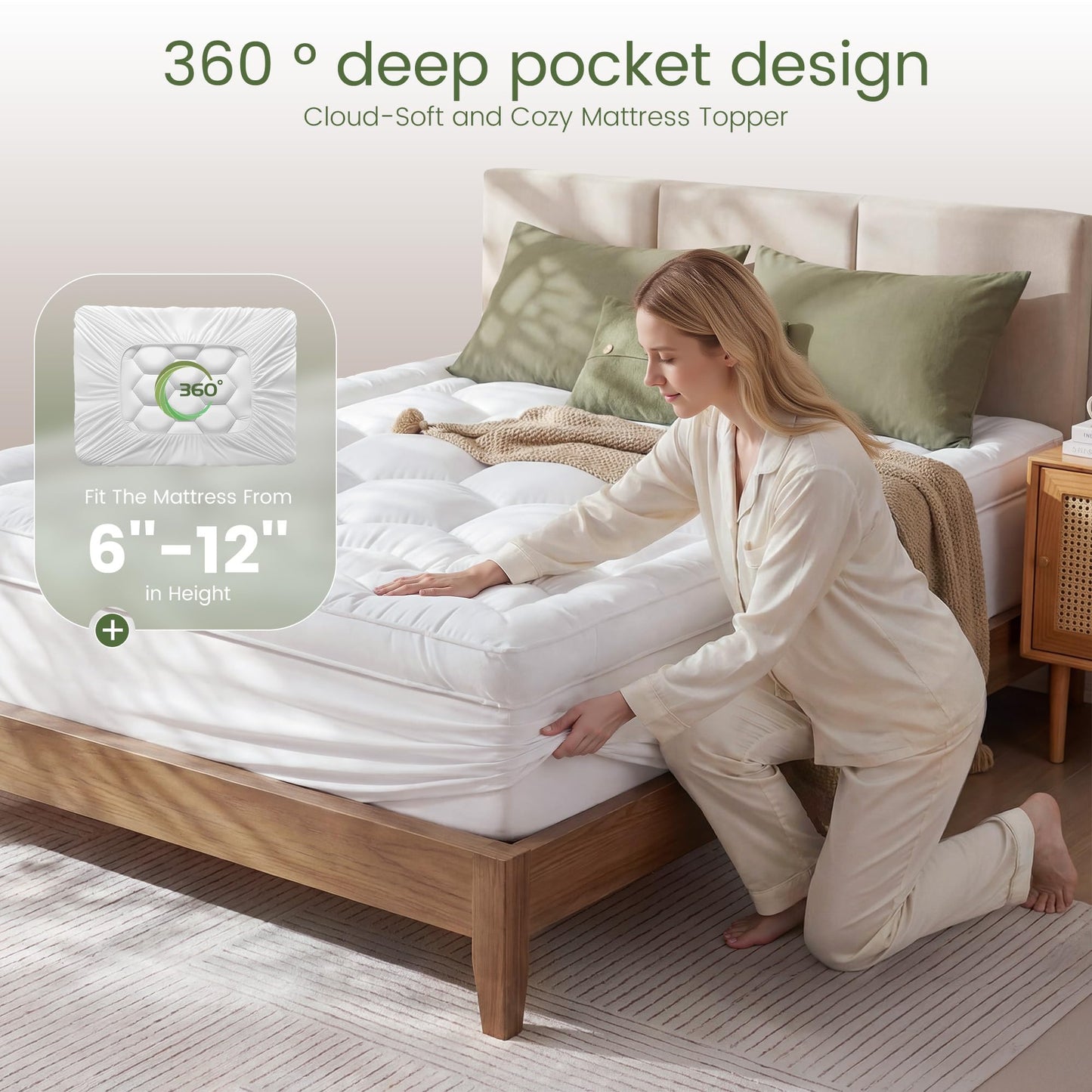 Homkdom Twin Mattress Topper for Back Pain & Hip Relief, Cloud-Like Pillow Top Mattress Topper for College Dorm Room Essentials, Quilted Fitted Mattress Pad Protector 6-21'' Deep Pocket, Washable