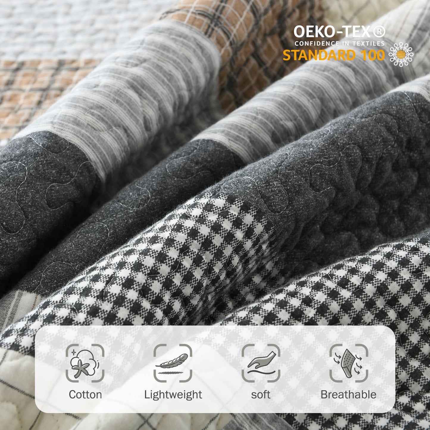 Y-PLWOMEN Queen Quilt Set 100% Cotton Lightweight Quilts Queen Size, Cozy Farmhouse Striped Stitch Home Decor Bedding, Rustic Quilted Bedspread Set for All Season, 3-Pieces