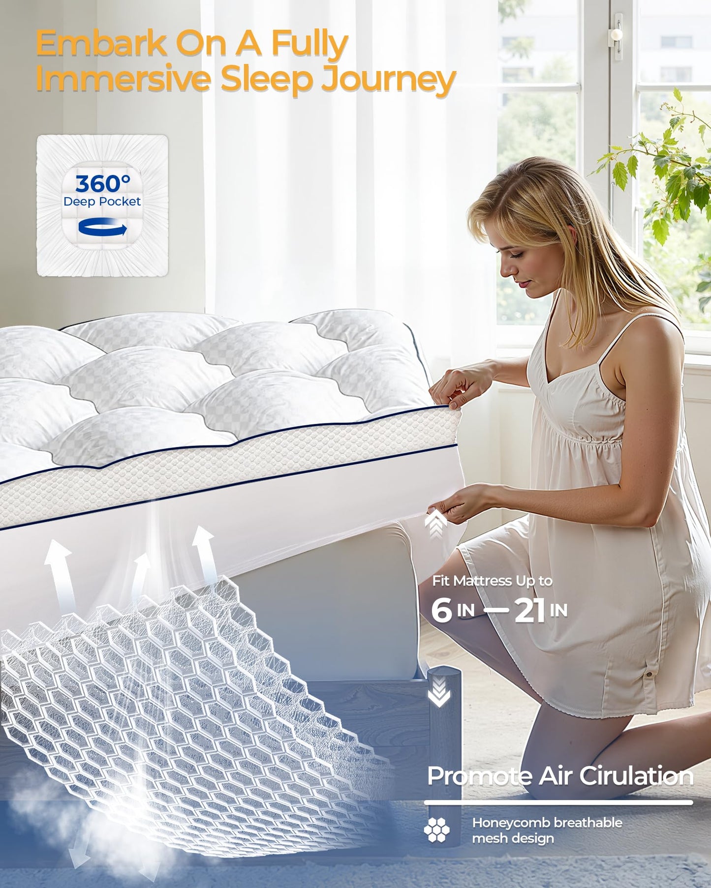 3 Inch Full Mattress Topper, Extra Thick Memory Foam Mattress Pad for Back Pain Relief, Pillow Top Mattress Topper with Breathable Air Mesh Sides, Soft Fluffy Supportive Pressure-Relieving Bed Topper