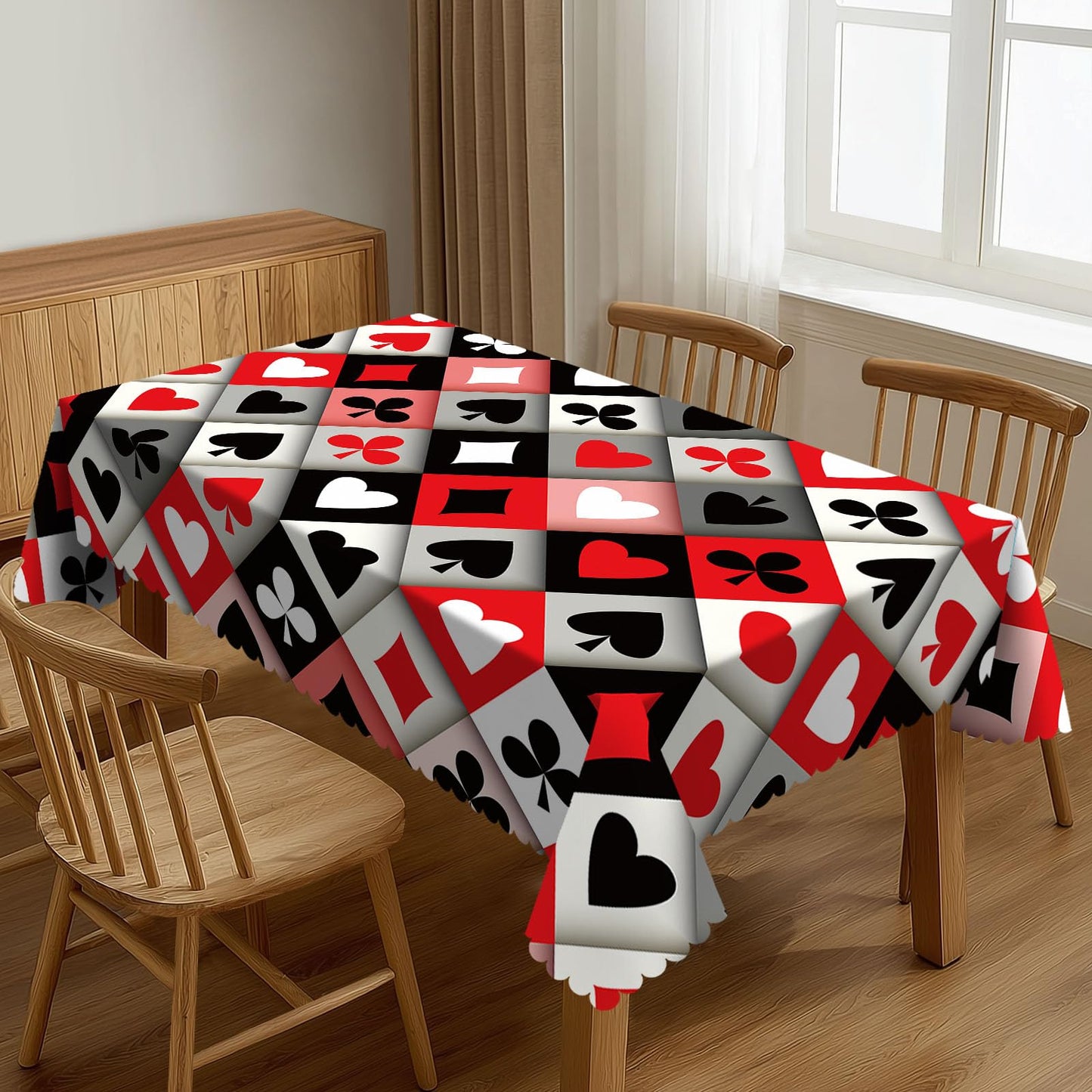 XIOURERY Card Suits Table Cloths Decorative for Dining Room, Poker Plaid Washable Tablecloth for Home, Restaurant, Outdoor Party Table Cover 54x72 Inch