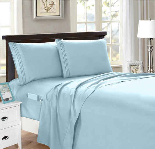 Elegant Comfort 4-Piece King- Smart Sheet Set! Luxury Soft 1500 Premier Hotel Quality Wrinkle and Fade Resistant with Side Storage Pockets on Fitted Sheet, King, Aqua Blue