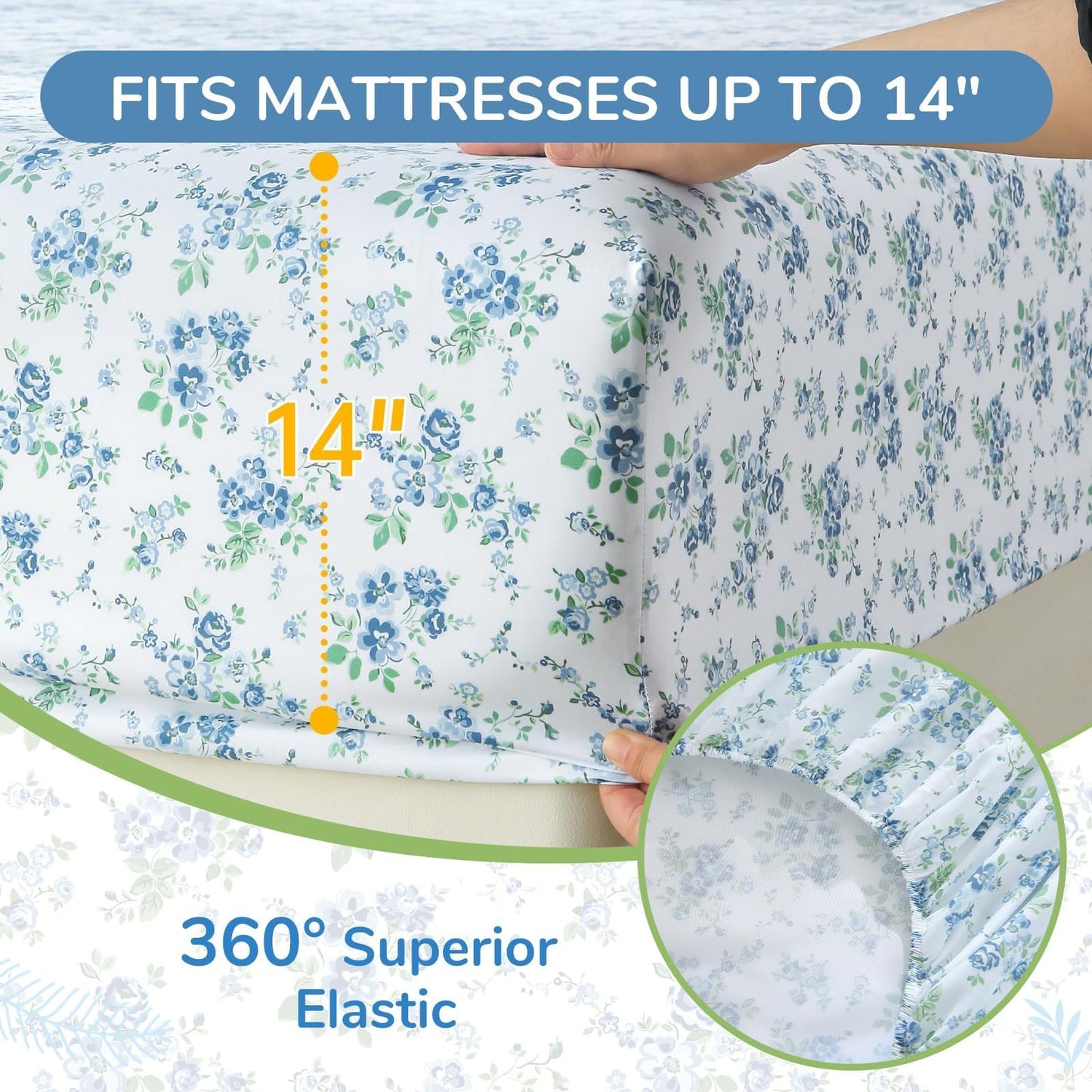 MUXHOMO Full Size 4 Piece Sheet Set, Soft Breathable Bed Sheet Set for Bedroom with Deep Pocket Up to 16", Wrinkle-Free & Cooling Bedding for Oeko-TEX Certified - Blossoms Light Blue